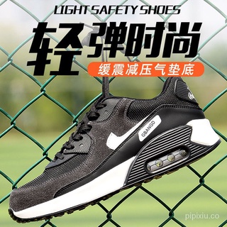 nuevos zapatos de seguridad anti-aplastamiento anti-punción de acero dedo del pie zapatos de trabajo hombres y mujeres ligero transpirable cojín de aire nk air max 90 kasut keselamatan 9etr