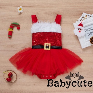 B-bbaby - mameluco de navidad para niñas, con lentejuelas, sin mangas, sin mangas, falda corta, 0-18 meses