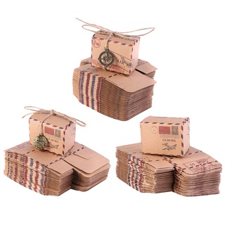st 50pcs sello diseño boda vintage caramelo embalaje kraft caja de regalo favores de boda