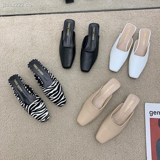 baotou media zapatillas mujer ropa de verano 2021 nueva moda todo-partido perezoso mulas tacón bajo sandalias negras arrastre