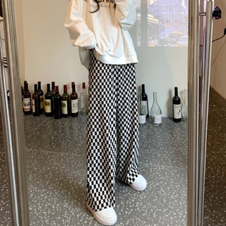 Early autumn of 2021 new plaid pants loose high-waist casual trousers thin wide-leg straight-leg pants women s pants