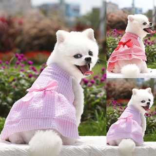 Gooditem vestido de cachorro de impresión a cuadros con lazo de nudos decoración ropa de dos patas perro disfraz falda para el verano (2)