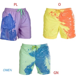 owen hombres verano playa pantalones cortos de temperatura sensible color cambiante natación troncos cordón de secado rápido deportes acuáticos pantalones s-3xl