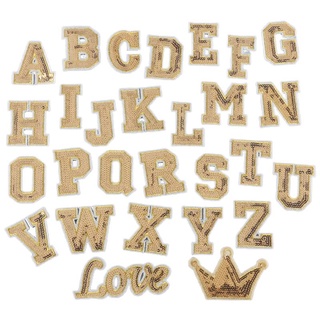 Joy 28 piezas Glitter lentejuelas parche A-Z amor corona alfabeto letra coser en parches bordado apliques para camiseta sombrero decoración