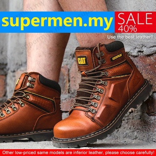 Botas de seguridad Caterpillar de acero del dedo del pie de los hombres anti-golpes y anti-punción zapatos de trabajo de cuero genuino (Size38-47)