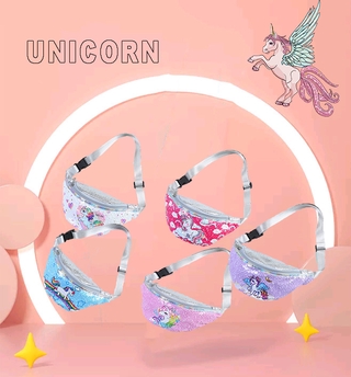 Nueva bolsa de cinturón de unicornio para niños de dibujos animados de lentejuelas para hombro, cintura, bolsos