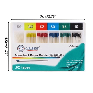 Supe 200 pzs puntos de papel absorbentes dentales estériles tallas mixtas 15-40 para odontología (8)