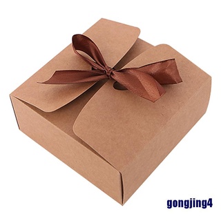 10 cajas de regalo Kraft, cajas de papel artesanal con arco, caja de regalo de papel marrón