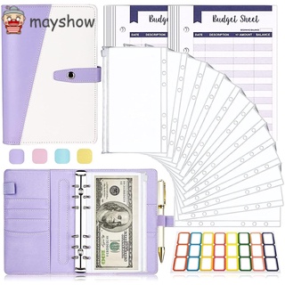 Mayshow práctico A6 presupuesto carpeta redonda anillo cuaderno presupuesto organizador de dinero sobres creativo Bill planificador de cuero PU planificador carpeta/Multicolor