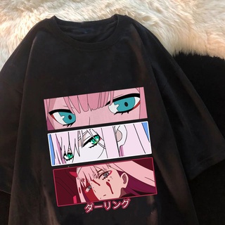 Hombres Camiseta Hip Hop Negro Streetwear Anime Darling En El Franxx Zero Dos Ojos Harajuku Verano Tops Camisetas Oversize