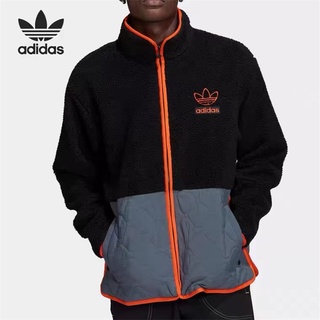 Adidas Clover 100% Original Jacket Men's and Women's Lamb Velvet Stitching Warm Cotton Jacket Casual Stand Collar Jacket H09361 H09362