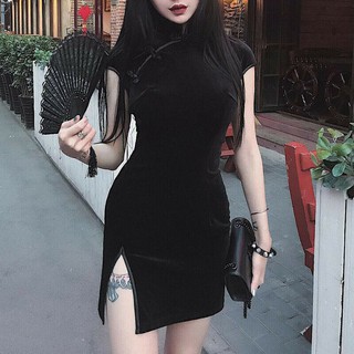 Aa-Vestido Chino Para Mujer Cheongsam Qipao negro/Mini Vestido deportivo (1)