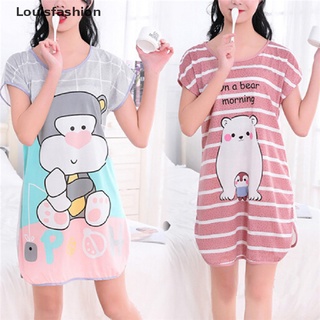 [louisfashion] Vestido de mujer de manga corta lindo pijamas de dibujos animados Casual vestido de casa ropa de dormir caliente