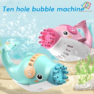 máquina eléctrica de burbujas para niños en forma de delfín rico de burbujas soplando juguete con 10 salidas y agua de burbujas y tazón