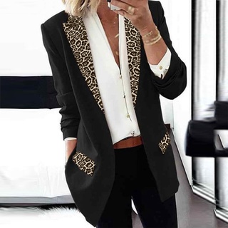 [EXQUIS] Fahion mujer solapa capa leopardo muesca Laple-Blazer Casual traje de oficina Outwear