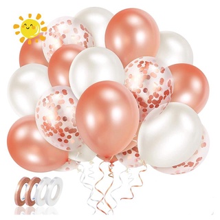 Juego de 70 globos de oro rosa con cintas, globos de látex de 12 pulgadas para fiesta de cumpleaños, boda, aniversario