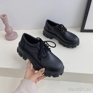 ❀2021 primavera nuevos zapatos individuales con cordones de charol zapatos de plataforma de plataforma para mujer zapatos de plataforma de la universidad británica viento aumentado zapatos de cuero pequeños negros