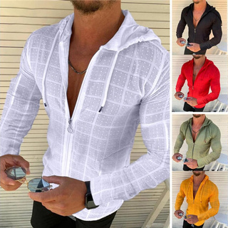 Moda hombres Casual con capucha camisa Fitness manga larga T-shirt verano Tops camisetas blusa
