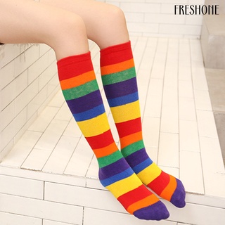 freshone arco iris color rayas niños niña niño otoño elástico rodilla calcetines altos medias