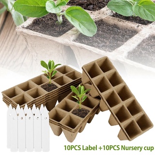 LAGAZO 10Cells bandeja de plántulas de jardín, caja de cultivo, bandeja para vivero, germinación Biodegradable, 10 unidades con etiquetas, maceta