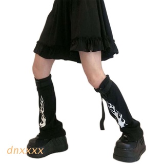 dnxxxx mujeres oscuro goth punk negro pierna calentador calcetines harajuku hip hop llama impresión pie cubre mangas con hebilla cinturón lolita cosplay streetwear