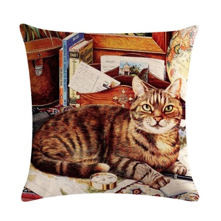 en venta lindo gato impreso gato funda de cojín de algodón lino tirar almohada hogar sofá decoración decorativa funda de almohada