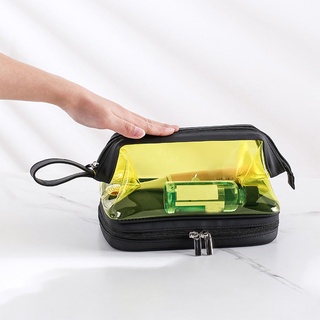 bolsa de aseo con cremallera de piel sintética impermeable transparente portátil bolsa de lavado (1)