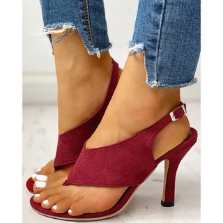 Women Summer Fashion Toe Post Slingback Thin Heeled Sandals Casual High Heel Suede Flip Flops Sandals Peep Toe Pump Shoes Party Shoes Plus Size:36-43
