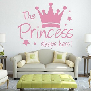 Calcomanía de pared con corona de princesa rosa Mural DIY decoración infantil habitación para niñas
