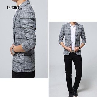 freshone hombres moda slim fit traje blazer abrigo chaqueta outwear top cuadrícula patrón (9)