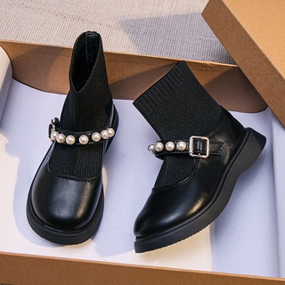 Niñas Martin botas negro perla cuero zapatos de moda princesa zapatos
