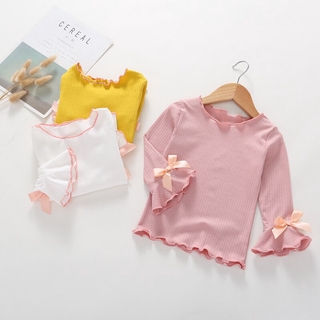 2-6 años niños niñas ropa T-shirt otoño moda pajarita primavera manga larga Top ropa