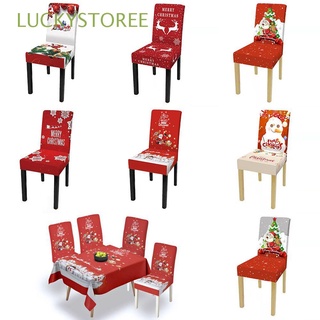 LUCKYSTOREE Home Decor Seat Cover Stretchable Santa Printed Christmas Chair Covers Elastic Removable Soft Dining Room Slipcover