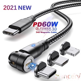 francery 60W Cable magnético carga rápida 4.0 USB C a tipo C Cable PD carga rápida para Huawei P40 Cable cargador de datos para MacBook francery