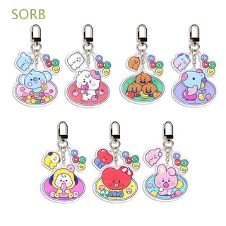 SORB Durable BT21 Key Pendant Safe and Non-toxic Chimmy Mang Cooky Shooky Tata BTS Keychain with Iron Ring Peripheral Products Backpack Ornaments Acrylic Material Waist Buckle (1)