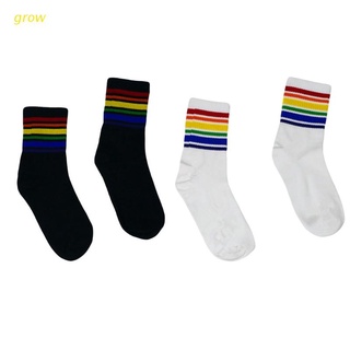 crecer harajuku arco iris rayas medias fresco skateborad calcetines largos calcetines de tobillo mujer
