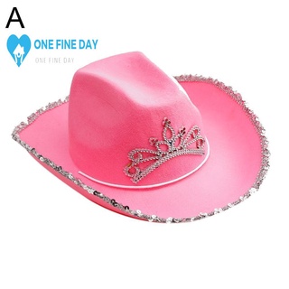 Carta sombrero de vaquero con lentejuelas rosa rosa corona vaquero sombrero Y1W2