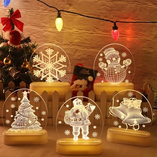 3d luces de navidad LED decoración de la habitación muñeco de nieve campana acrílico adorno luz de noche w