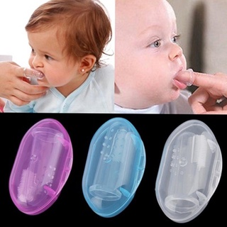 niños bebé bebé silicona suave dedo cepillo de dientes masajeador caja