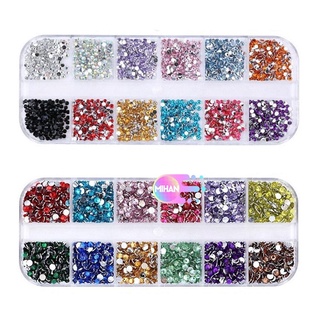 Mihan Nails Art decoraciones 12 rejillas espalda plana Rhinestones 3D Glitter brillante AB cristal uñas arte diamantes de imitación