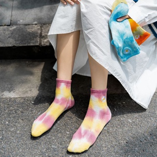 MORDHORST Street Sports Socks Comfortable Daisy Flower Cotton Socks Hip-Hop Men Casual Woman Breathable Harajuku Tie-Dye Style/Multicolor (6)