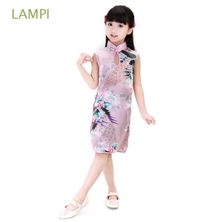 lampi slim niño vestidos de niños vestido tradicional cheongsam vestido qipao pavo real lindo dulce sin mangas estilo chino ropa de verano/multicolor