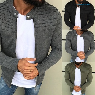 chaqueta de béisbol casual ajustada casual color sólido con cremallera y manga larga para hombre