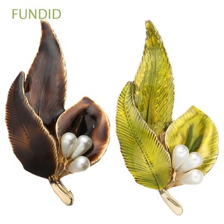 FUNDID 2PCS Gift Leaf Pearl Brooch Women Pin Enamel Bag Clothes Label Suit Accessories Fashion Jewelry Modern