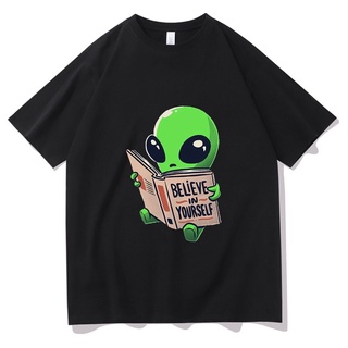 Camiseta de hombre y mujer con estampado alienígena verde, camisa grande clásica, impresa con "cree en ti mismo", estilo hip hop, harajuku