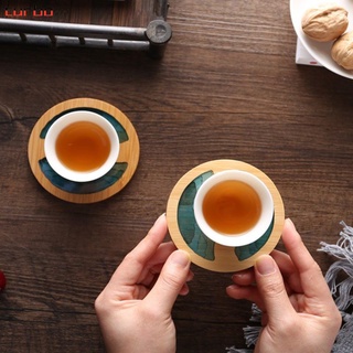Portavasos creativos de resina epoxi transparente de bambú redondo para tazas de té juego de té