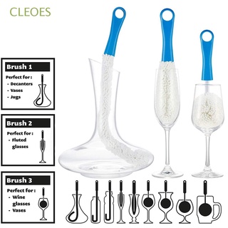 Cleoes - juego de 3 brochas de limpieza multifunción, limpiador de polvo, limpiador de botellas, Flexible, vasos de espuma, decantador de vino, herramientas de limpieza suaves