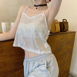 Versión de la red celebridad fondo camisola de las mujeres verano exterior desgaste corto sin mangas top blanco plata