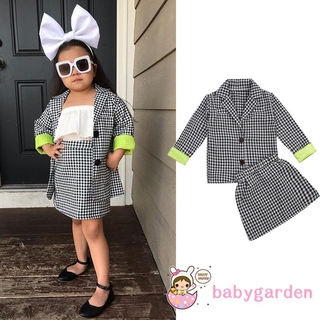 babygarden-bebé niñas conjunto de ropa, manga larga chaqueta a cuadros + mini falda otoño invierno trajes conjunto