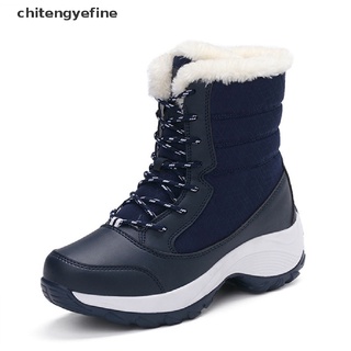 Ctyf Impermeable Zapatos De Invierno De Las Mujeres Botas De Nieve Plataforma Mantener Caliente Con Gruesos Tacones De Piel Fina